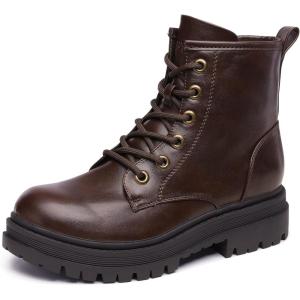 DREAM PAIRS Bottes pour Femmes Confortable Bottines Durable et Pratique Botte à Lacets Simple Strong-5(Brun)