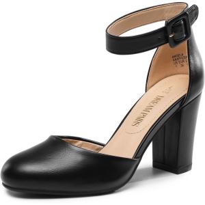 DREAM PAIRS Chaussures à Talons Hauts pour Femmes Escarpins Elégants avec Bride à la Cheville pour Mariages et Fêtes Angela(Noir Pu)