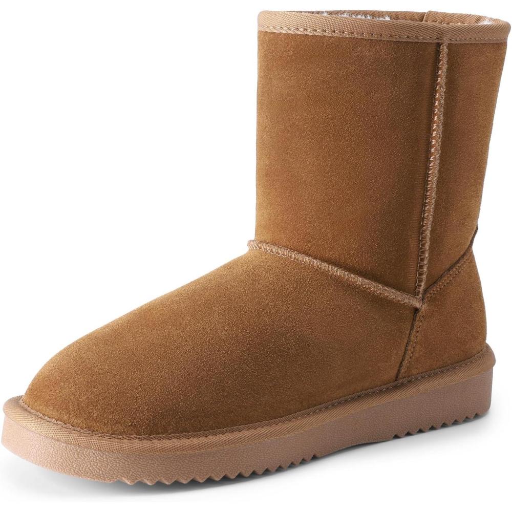 imageDREAM PAIRS Bottes Femme Daim Vritable Doublure Fausse Fourrure Impermables Antidrapantes Hiver Chaudes Confort Mmoire de Forme Slip On ClassiquesMarron