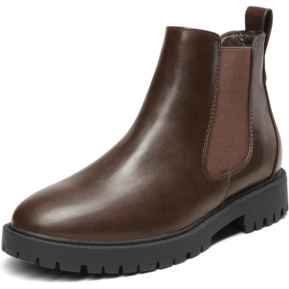 imageDREAM PAIRS Bottes pour Femme Bottes Chelsea Elgante Chaussures Confortable Bottines Classiques DAB213Marron Pu