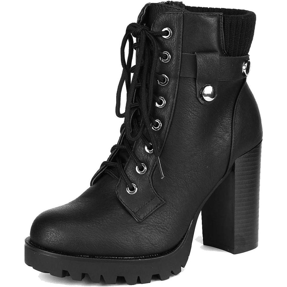 imageDREAM PAIRS Bottes pour Femmes Bottines  Talons Hauts Chaussures  Plateforme avec Lacets et Fermeture Eclair SCANDLNoir