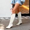 DREAM PAIRS Bottes Femme Hautes Western, Bottes Cowboy jusqu’au Genou avec Broderie Vintage Confortables Style Cowgirl Knee High Boots(Blanc)