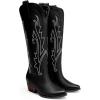 DREAM PAIRS Bottes Femme Hautes Western, Bottes Cowboy jusqu’au Genou avec Broderie Vintage Confortables Style Cowgirl Knee High Boots(Noir)