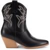 DREAM PAIRS Bottes Femme Western Courtes à Talon Bloc Bas Bout Pointu Bottines Cowboy Cowgirl Brodées Mode pour Automne Hiver(Noir)