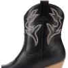 DREAM PAIRS Bottes Femme Western Courtes à Talon Bloc Bas Bout Pointu Bottines Cowboy Cowgirl Brodées Mode pour Automne Hiver(Noir)