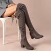 DREAM PAIRS Bottes au-Dessus du Genou pour Femmes Cuissardes à la Mode Coque Tricotée en TPR Durable Confortable Laurence-E(Khaki Suede)