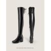 DREAM PAIRS Bottes au-Dessus du Genou pour Femmes Cuissardes à la Mode Coque Tricotée en TPR Durable Confortable Laurence-E(Noir Pu)