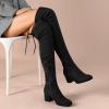DREAM PAIRS Bottes au-Dessus du Genou pour Femmes Cuissardes à la Mode Coque Tricotée en TPR Durable Confortable Laurence-E(Suède Noir)
