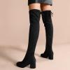 DREAM PAIRS Bottes au-Dessus du Genou pour Femmes Cuissardes à la Mode Coque Tricotée en TPR Durable Confortable Laurence-E(Suède Noir)