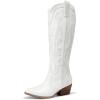DREAM PAIRS Bottes Femme Hautes Western, Bottes Cowboy jusqu’au Genou avec Broderie Vintage Confortables Style Cowgirl Knee High Boots(Blanc)
