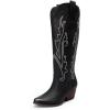 DREAM PAIRS Bottes Femme Hautes Western, Bottes Cowboy jusqu’au Genou avec Broderie Vintage Confortables Style Cowgirl Knee High Boots(Noir)