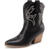 DREAM PAIRS Bottes Femme Western Courtes à Talon Bloc Bas Bout Pointu Bottines Cowboy Cowgirl Brodées Mode pour Automne Hiver(Noir)