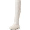 DREAM PAIRS Bottes au-Dessus du Genou pour Femmes Cuissardes à la Mode Coque Tricotée en TPR Durable Confortable Botte sur Le Genou(Beige)