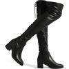 DREAM PAIRS Bottes au-Dessus du Genou pour Femmes Cuissardes à la Mode Coque Tricotée en TPR Durable Confortable Laurence-E(Noir Pu)