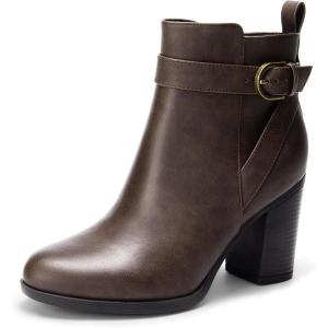 DREAM PAIRS Bottes Femme Bout Rond Classiques Fermeture Éclair Antidérapantes Confortables Bottines à Enfiler pour Automne Hiver(Marron Pu)