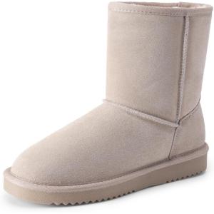 DREAM PAIRS Bottes Femme Daim Véritable Doublure Fausse Fourrure Imperméables Antidérapantes Hiver Chaudes Confort Mémoire de Forme Slip On Classiques(Sable)