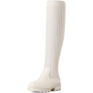 DREAM PAIRS Bottes au-Dessus du Genou pour Femmes Cuissardes à la Mode Coque Tricotée en TPR Durable Confortable Botte sur Le Genou(Beige)