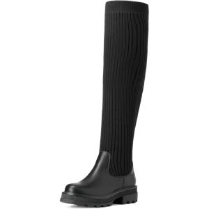 DREAM PAIRS Bottes au-Dessus du Genou pour Femmes Cuissardes à la Mode Coque Tricotée en TPR Durable Confortable Botte sur Le Genou(Noir)