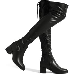 DREAM PAIRS Bottes au-Dessus du Genou pour Femmes Cuissardes à la Mode Coque Tricotée en TPR Durable Confortable Laurence-E(Noir Pu)