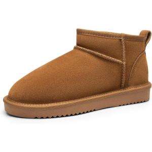 DREAM PAIRS Bottes de Neige pour Femmes Confortable Bottes Hiver Antidérapante et Durable Mini-Botte FuzzyClassic(Châtaigne)