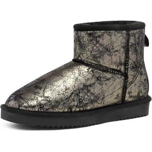 DREAM PAIRS Bottes de Neige pour Femmes avec Doublure en Fausse Fourrure Confortable et Antidérapantes Botte à Enfiler Hiver FuzzyClassic I Low Boot(Noir Métal)