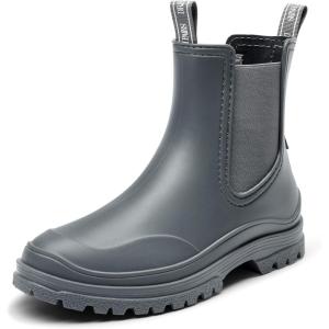 DREAM PAIRS Bottes de Pluie à la Cheville pour Femme Confortables et Elégantes Botte Chelsea Imperméable Chic SDRB2405W-E(Gris)