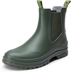 DREAM PAIRS Bottes de Pluie à la Cheville pour Femme Confortables et Elégantes Botte Chelsea Imperméable Chic SDRB2405W-E(Vert Foncé)