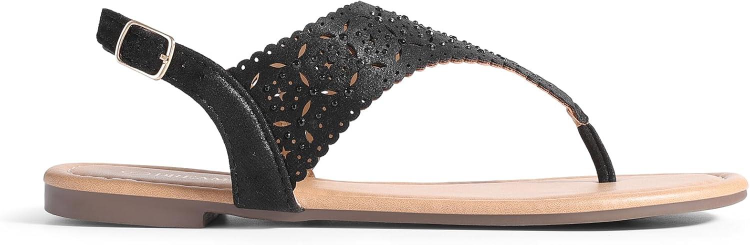 imageDREAM PAIRS Femme Medinie Sandale PlateNoir