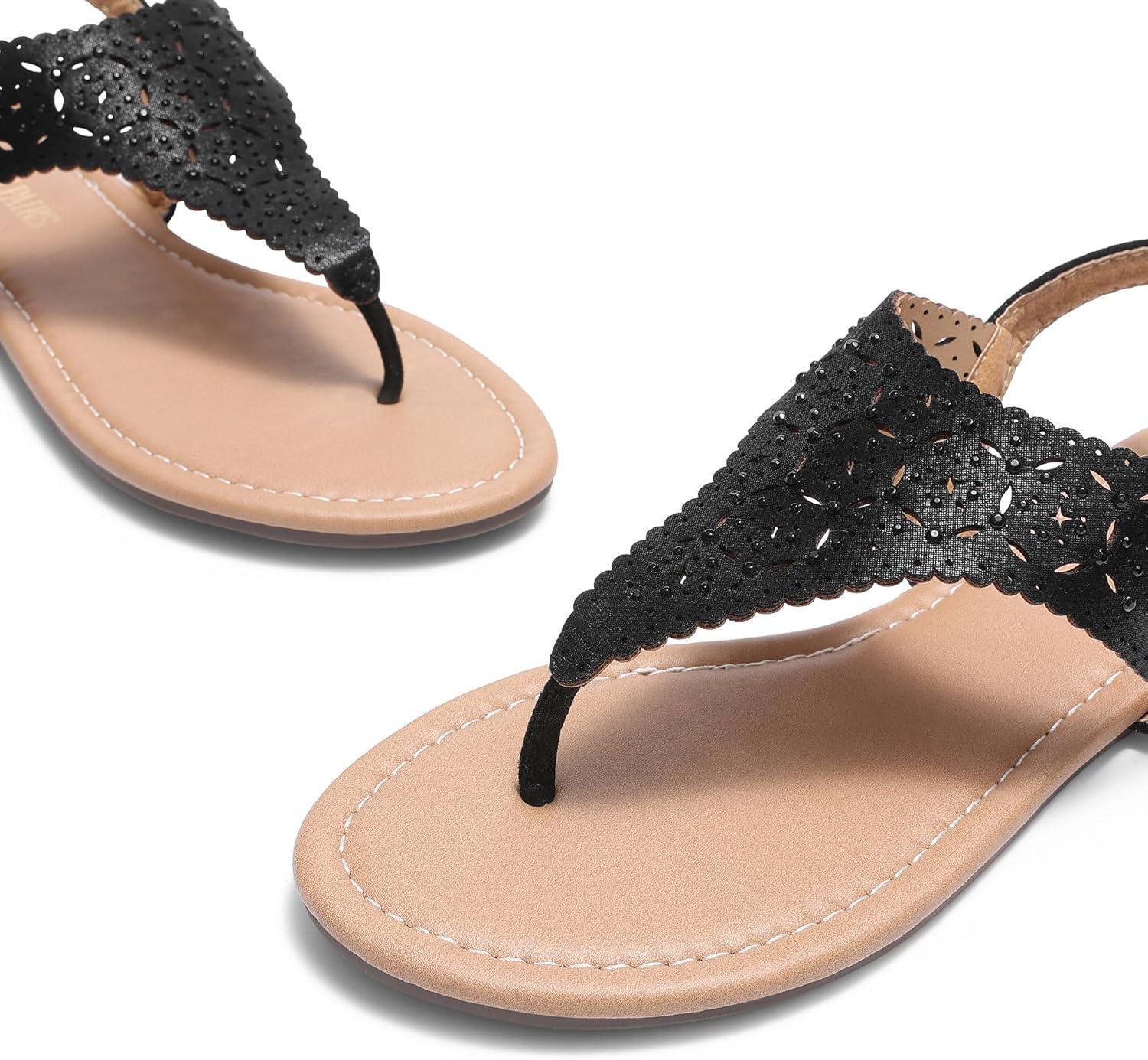 imageDREAM PAIRS Femme Medinie Sandale PlateNoir