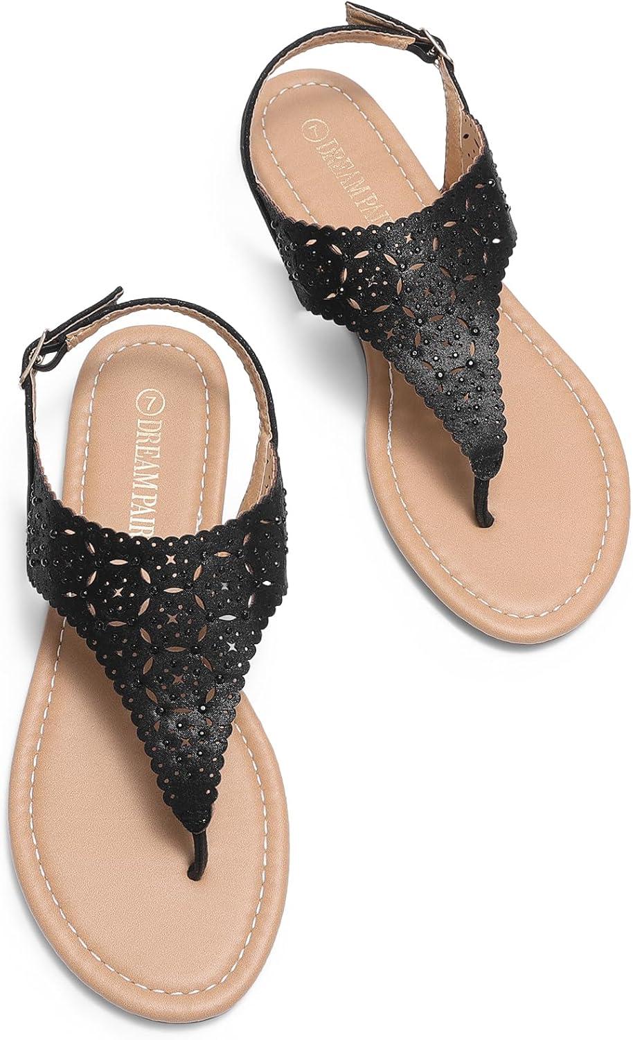 imageDREAM PAIRS Femme Medinie Sandale PlateNoir
