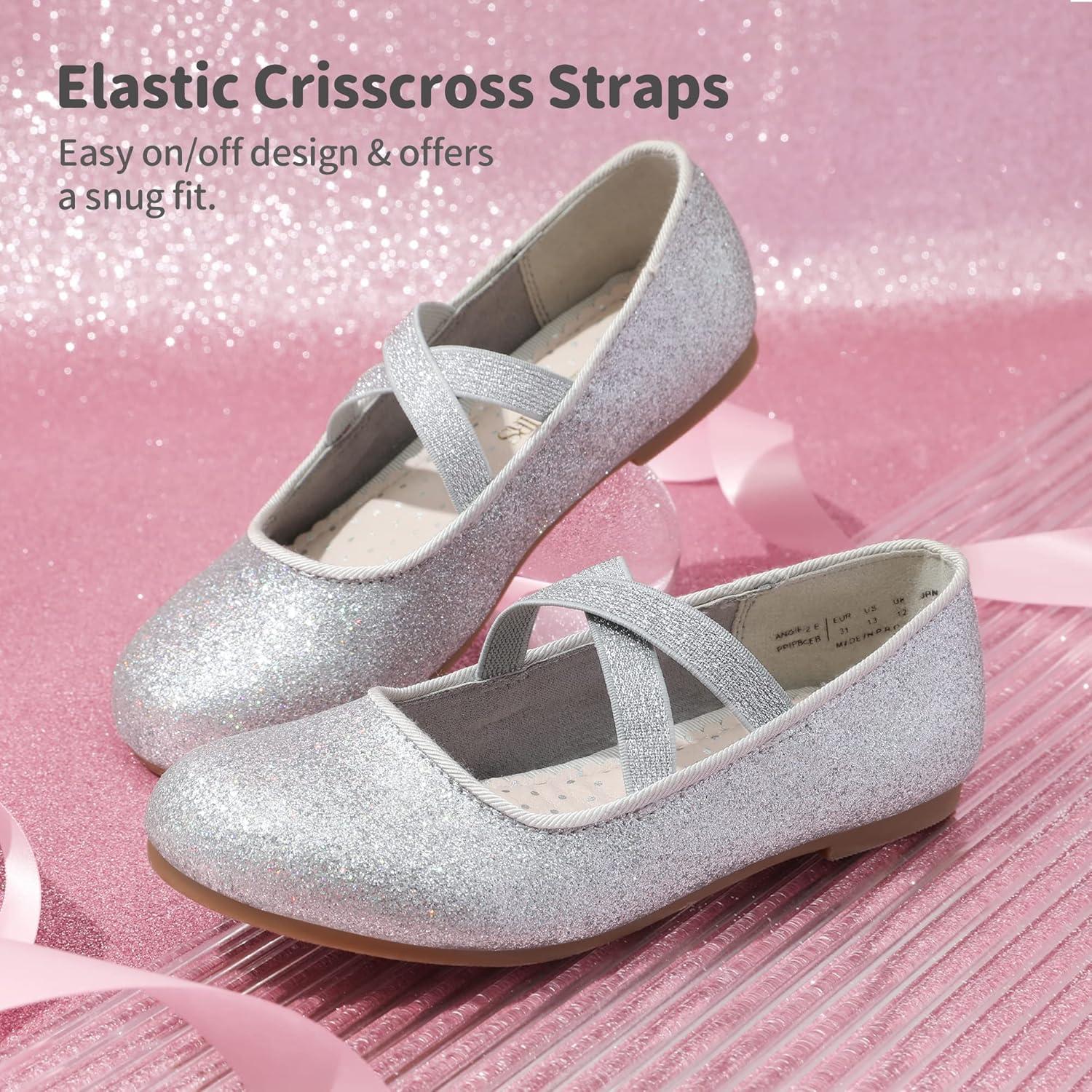 imageDREAM PAIRS Kids Ballerines Fille Princesse Jolies Chaussures Plates Paillettes pour Filles Confortable ANGIE2NEWEArgent N