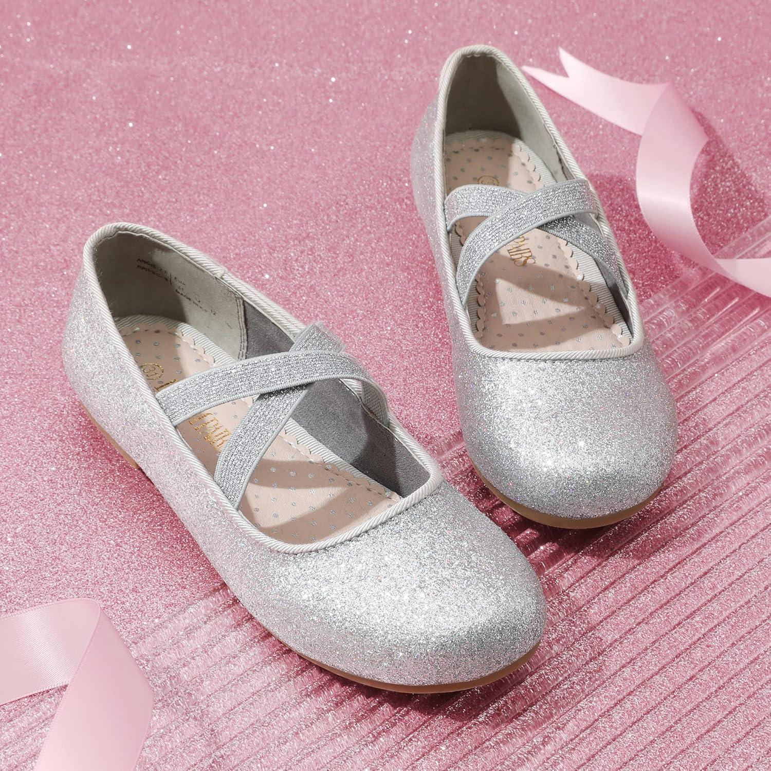 imageDREAM PAIRS Kids Ballerines Fille Princesse Jolies Chaussures Plates Paillettes pour Filles Confortable ANGIE2NEWEArgent N