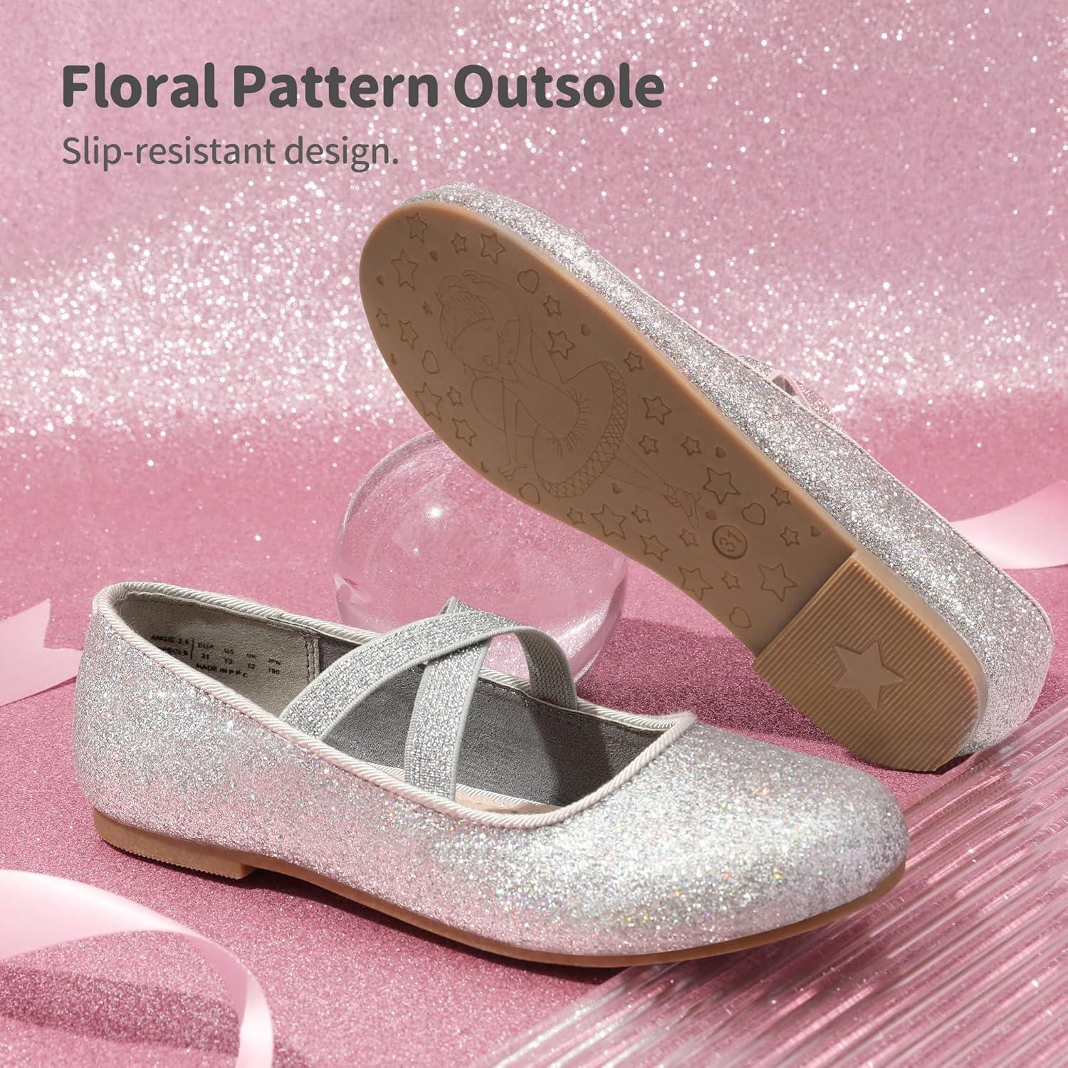 imageDREAM PAIRS Kids Ballerines Fille Princesse Jolies Chaussures Plates Paillettes pour Filles Confortable ANGIE2NEWEArgent N