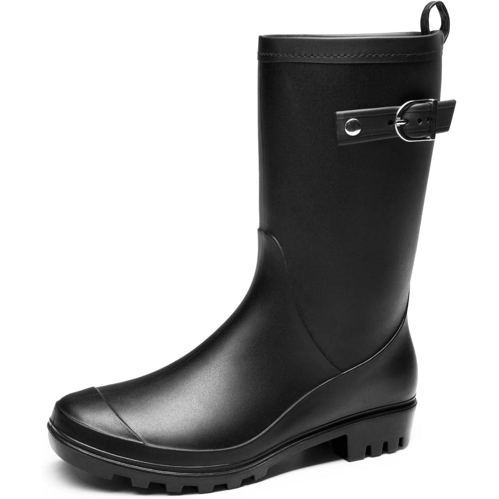 imageDREAM PAIRS Bottes de Pluie MiMollet pour Femmes Impermables Bottes de Extrieur Antidrapantes et Durable SDRB2408WENoir