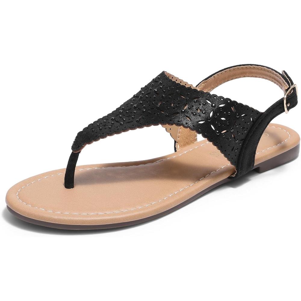 imageDREAM PAIRS Femme Medinie Sandale PlateNoir