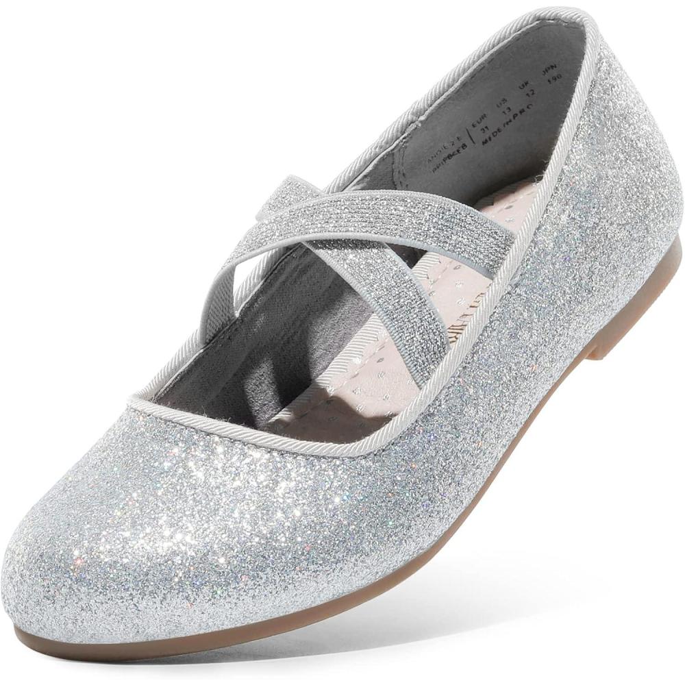 imageDREAM PAIRS Kids Ballerines Fille Princesse Jolies Chaussures Plates Paillettes pour Filles Confortable ANGIE2NEWEArgent N
