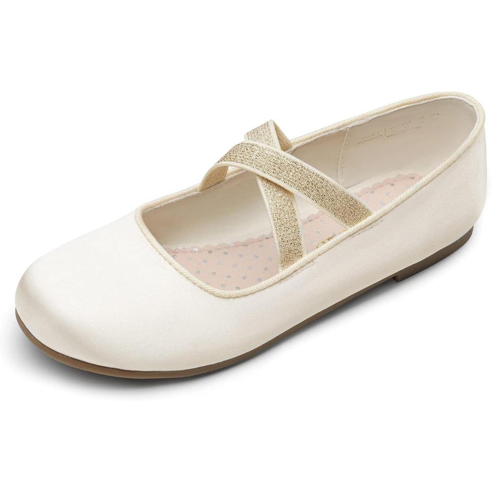 imageDREAM PAIRS Kids Ballerines Fille Princesse Jolies Chaussures Plates Paillettes pour Filles Confortable ANGIE2NEWESatin Ivoire