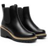 DREAM PAIRS Bottines Chelsea Femme à Talon Compensé Bas, Bottes Plateforme Confortables Bout Rond, Style Slip-On Facile à Enfiler(Noir Pu)