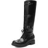 DREAM PAIRS Bottes Hautes Femme Style Motard, Bout Carré, Fermeture Éclair Latérale et Boucles Réglables au Mollet, Confortables et Élégantes(Noir)