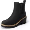 DREAM PAIRS Bottines Chelsea Femme à Talon Compensé Bas, Bottes Plateforme Confortables Bout Rond, Style Slip-On Facile à Enfiler(Noir Nubuck)