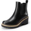 DREAM PAIRS Bottines Chelsea Femme à Talon Compensé Bas, Bottes Plateforme Confortables Bout Rond, Style Slip-On Facile à Enfiler(Noir Pu)