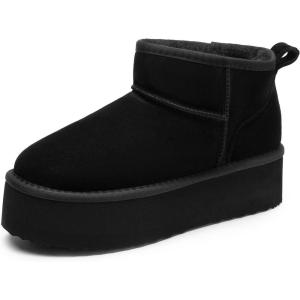 DREAM PAIRS Bottes de Neige pour Femmes Classiques Botte de Hiver Confortable et Chaud Mini-Bottes à Plateforme FuzzyClassic(Noir)