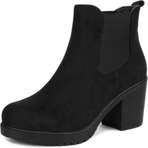DREAM PAIRS Bottines Femme Confortables à Talon Large avec Fermeture Éclair Mode et Stables(Noir)