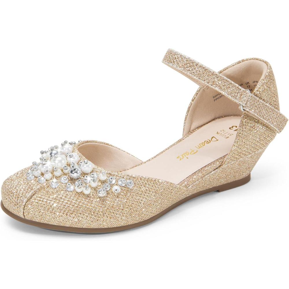 imageDREAM PAIRS Ballerines Filles Chaussures Plates Princesse Scintillantes Doux et Confortable Ballerine Orn de Perles SDFL2414KPaillettes D Or