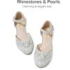 DREAM PAIRS Ballerines Filles Chaussures Plates Princesse Scintillantes Doux et Confortable Ballerine Orné de Perles SDFL2414K(Argent Glitter)