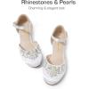 DREAM PAIRS Ballerines Filles Chaussures Plates Princesse Scintillantes Doux et Confortable Ballerine Orné de Perles SDFL2414K(Blanc)
