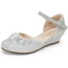 DREAM PAIRS Ballerines Filles Chaussures Plates Princesse Scintillantes Doux et Confortable Ballerine Orné de Perles SDFL2414K(Argent Glitter)