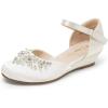 DREAM PAIRS Ballerines Filles Chaussures Plates Princesse Scintillantes Doux et Confortable Ballerine Orné de Perles SDFL2414K(Ivoire)