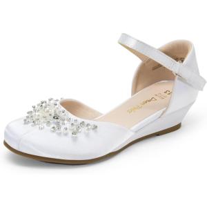 DREAM PAIRS Ballerines Filles Chaussures Plates Princesse Scintillantes Doux et Confortable Ballerine Orné de Perles SDFL2414K(Blanc)