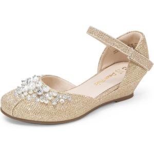 DREAM PAIRS Ballerines Filles Chaussures Plates Princesse Scintillantes Doux et Confortable Ballerine Orné de Perles SDFL2414K(Paillettes D Or)